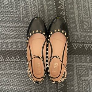 Linzi Rockstud Black Patent Leather Ballet Flats